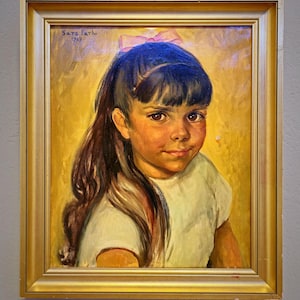 Vintage Child Portrait Painting, French Oil Painting On Canvas, Original Framed Artwork, Antique Wall Art Home Decor, Housewarming Gift