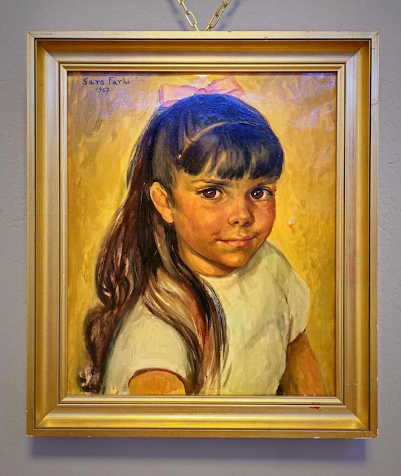 ヴィンテージ風の子供の肖像画、フランス製キャンバス油絵、オリジナル