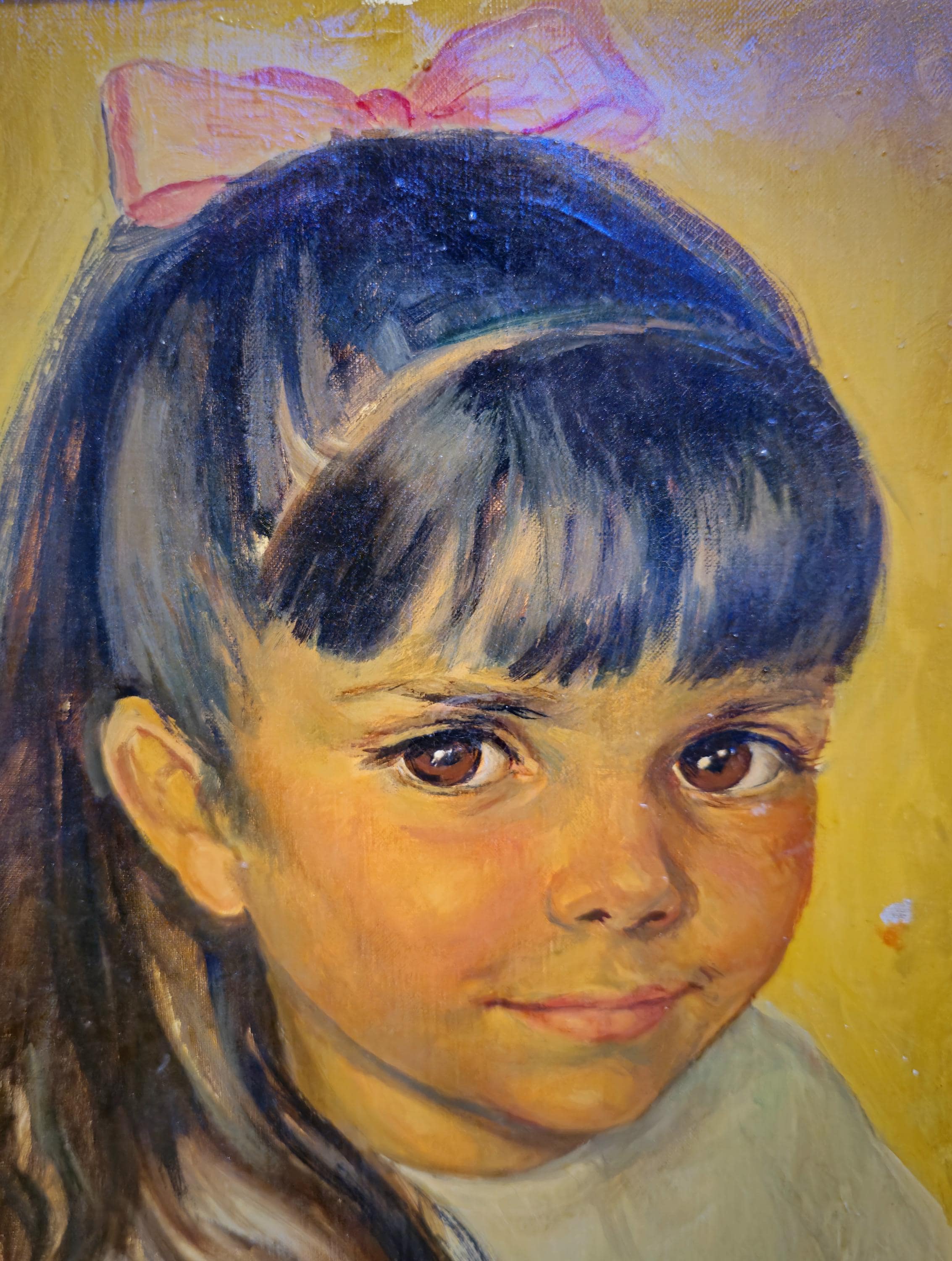 ヴィンテージ風の子供の肖像画、フランス製キャンバス油絵、オリジナル 