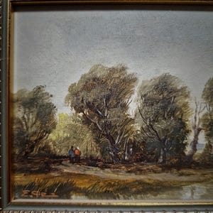 Stunning vintage landscape painting on panel signed by the artist, perfect for fans of collectible fine art and rustic European scenery. Ideal for classic interior styles, this original mid-century painting adds warmth to any space with its soft earth tones and harmonious composition. An excellent choice for gift ideas on housewarming, anniversaries, or birthdays, especially for relatives, art collectors, or vintage lovers seeking original artwork for sale.
