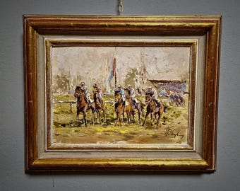 アンティークの大型オランダ風景油絵、サイン入りアート作品