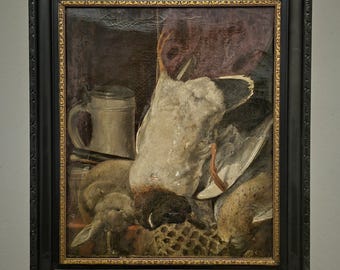 アンティーク オランダ ダーク ムーディ 静物油絵、19 世紀