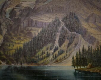 アンティークの山岳湖の油絵、スイスアルプスの風景、署名入り - Etsy 日本
