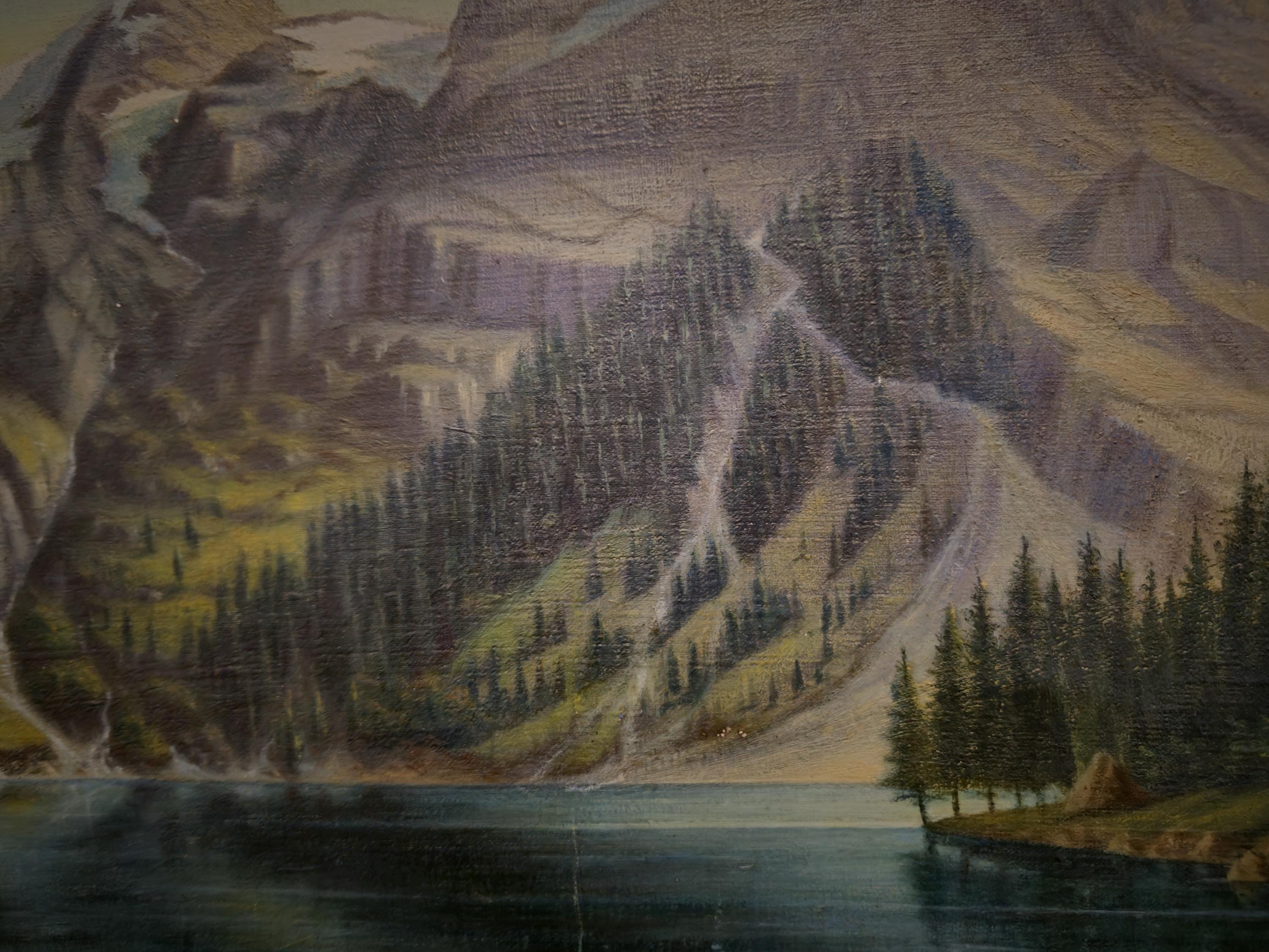 アンティークの山岳湖の油絵、スイスアルプスの風景、署名入り - Etsy 日本