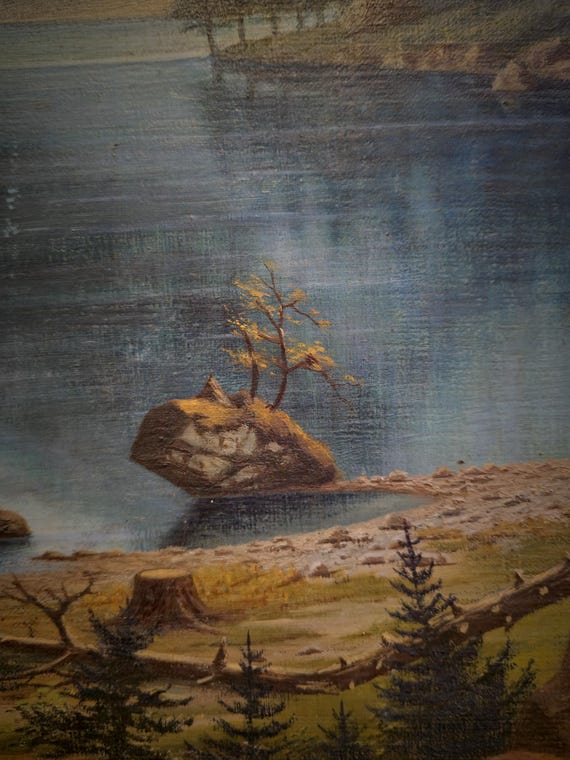 【真作】絵画　油彩　湖畔の教会とアルプス　風景画　洋画風景　W125 真作】絵画 油彩 湖畔の教会とアルプス 風景画 洋画風景 W125 真作】