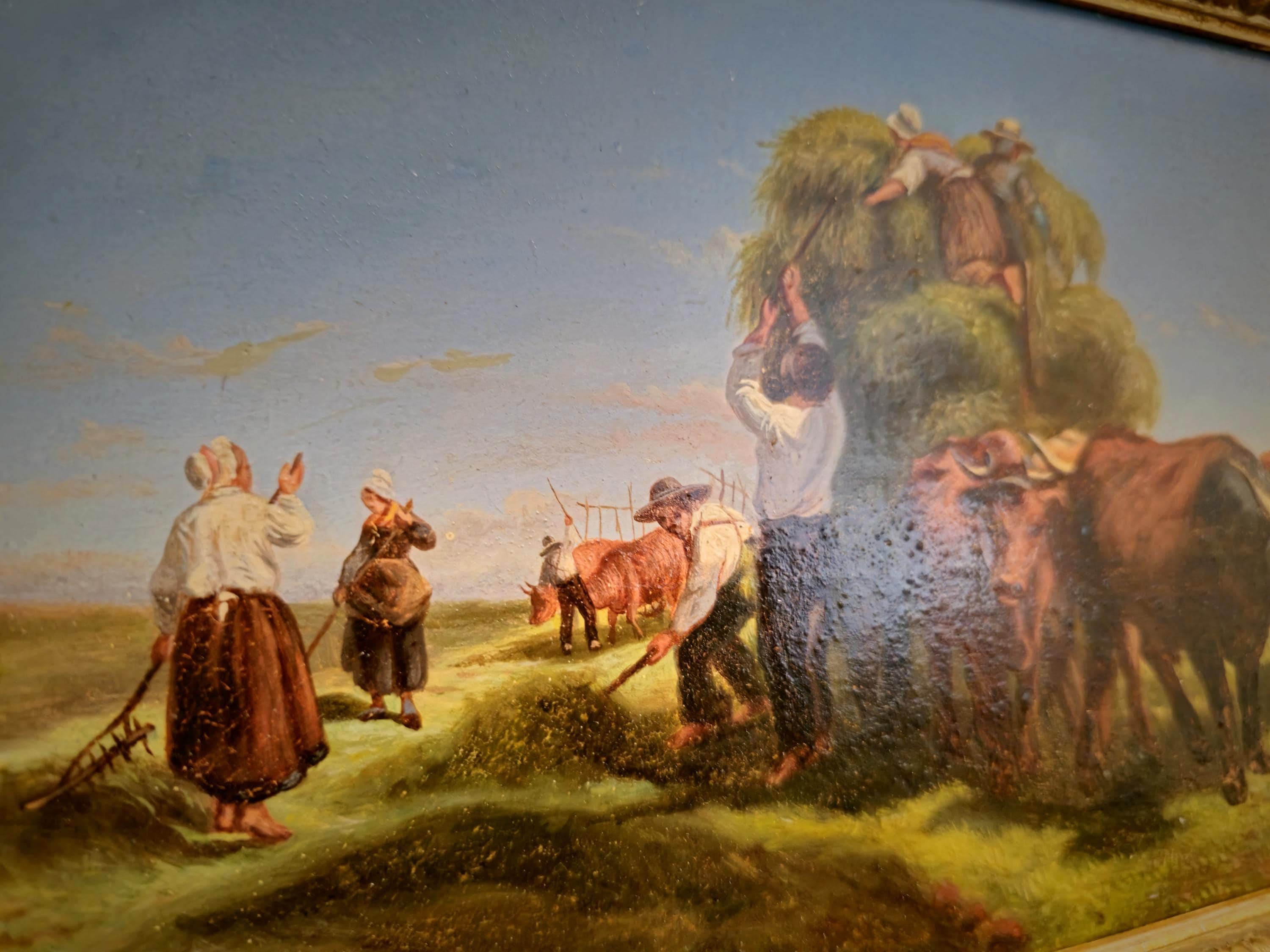 牛の油絵アート、木製パネルに描かれたイタリアのアンティーク油絵