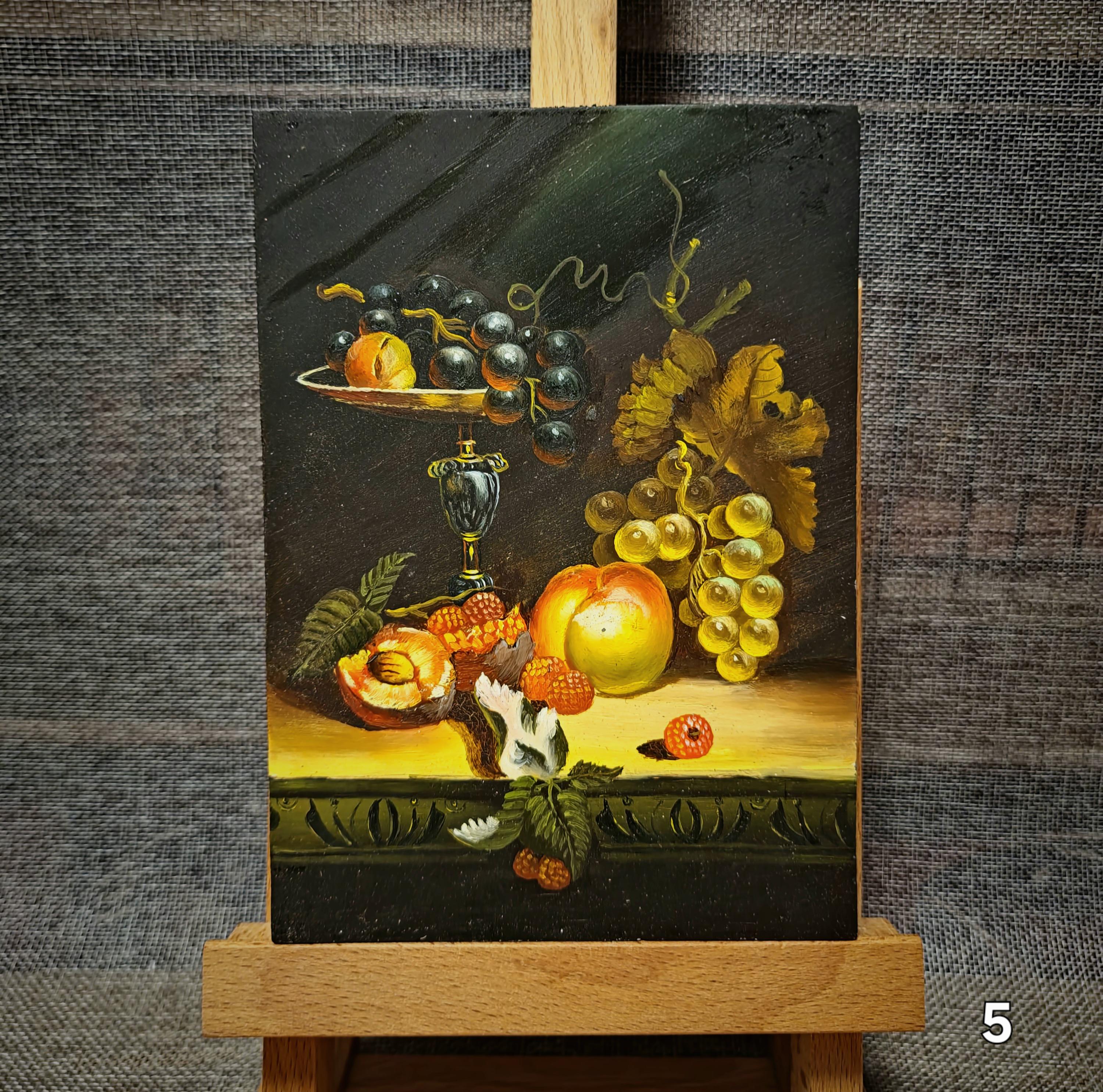 小さなヴィンテージフランスの静物画と風景画の油絵、オランダ風アート