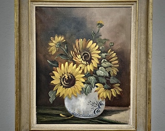 油絵 静物画 キャンバスに描かれたオリジナルの油絵 夏の黄色い