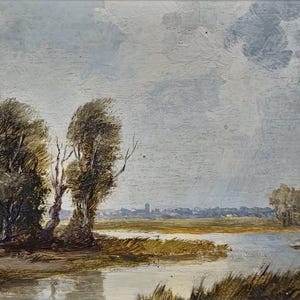 Rustic European wall art showing a peaceful nature scene, this vintage oil painting offers refined style for country cottage interiors. With earthy mid-century tones and a traditional horizontal format, this framed oil painting enhances nature-themed wall decor and brings charm to farmhouse settings. Ideal for landscape wall art collections, it’s also a great gift for collectors or decor enthusiasts on occasions like housewarmings, birthdays, or Christmas.