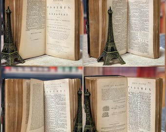 アンティーク フランス　聖書洋書 2冊セット レザー装　革　20世紀初頭 1878年製アンティークオランダ語聖書、革装、銀の鍵付き、旧約聖書と