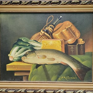 アンティークオランダ風ダークムーディな静物油絵、19世紀ヴィンテージ