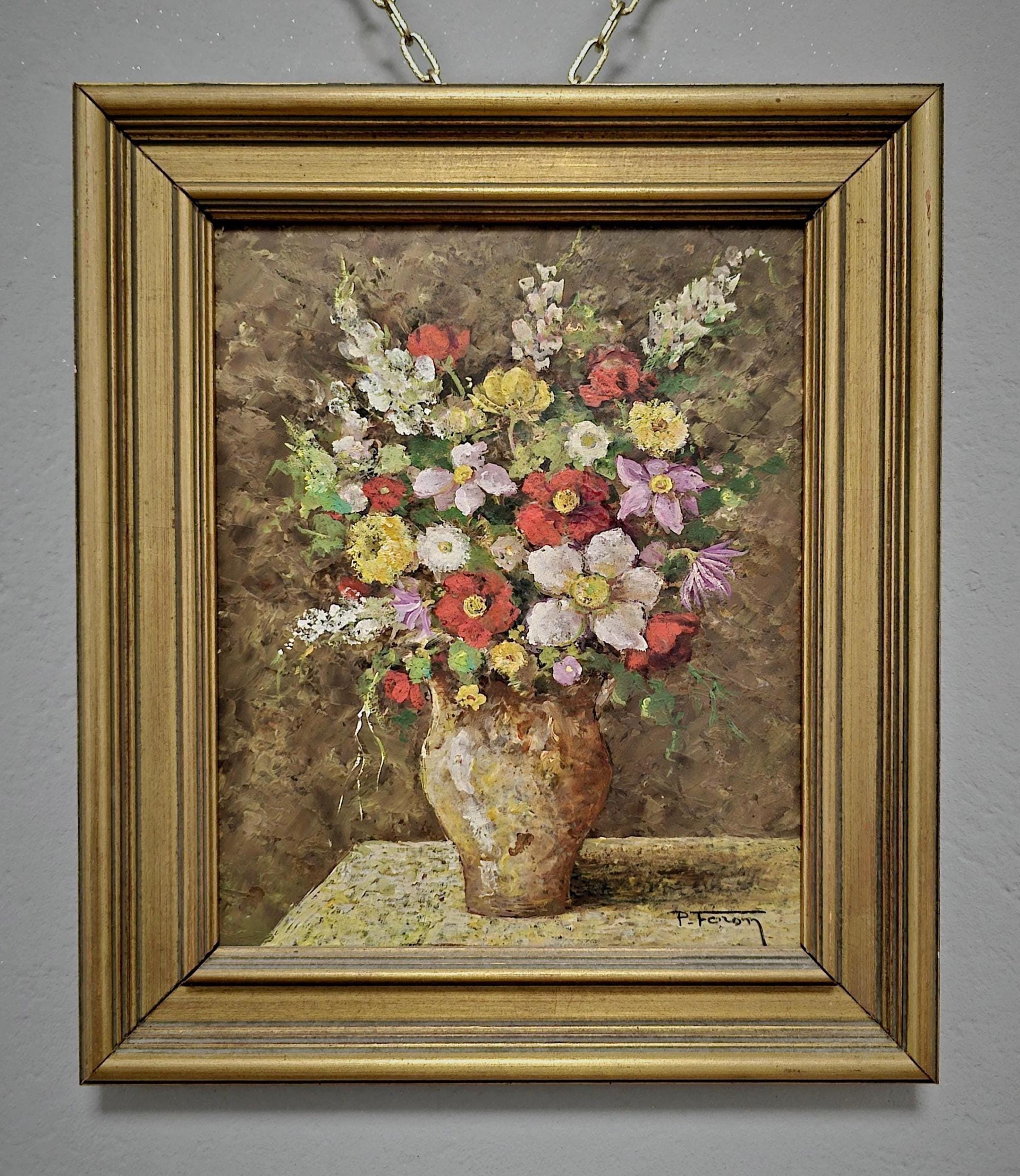 Vintage French Floral Oil Painting, Signed Still Life Canvas Art
