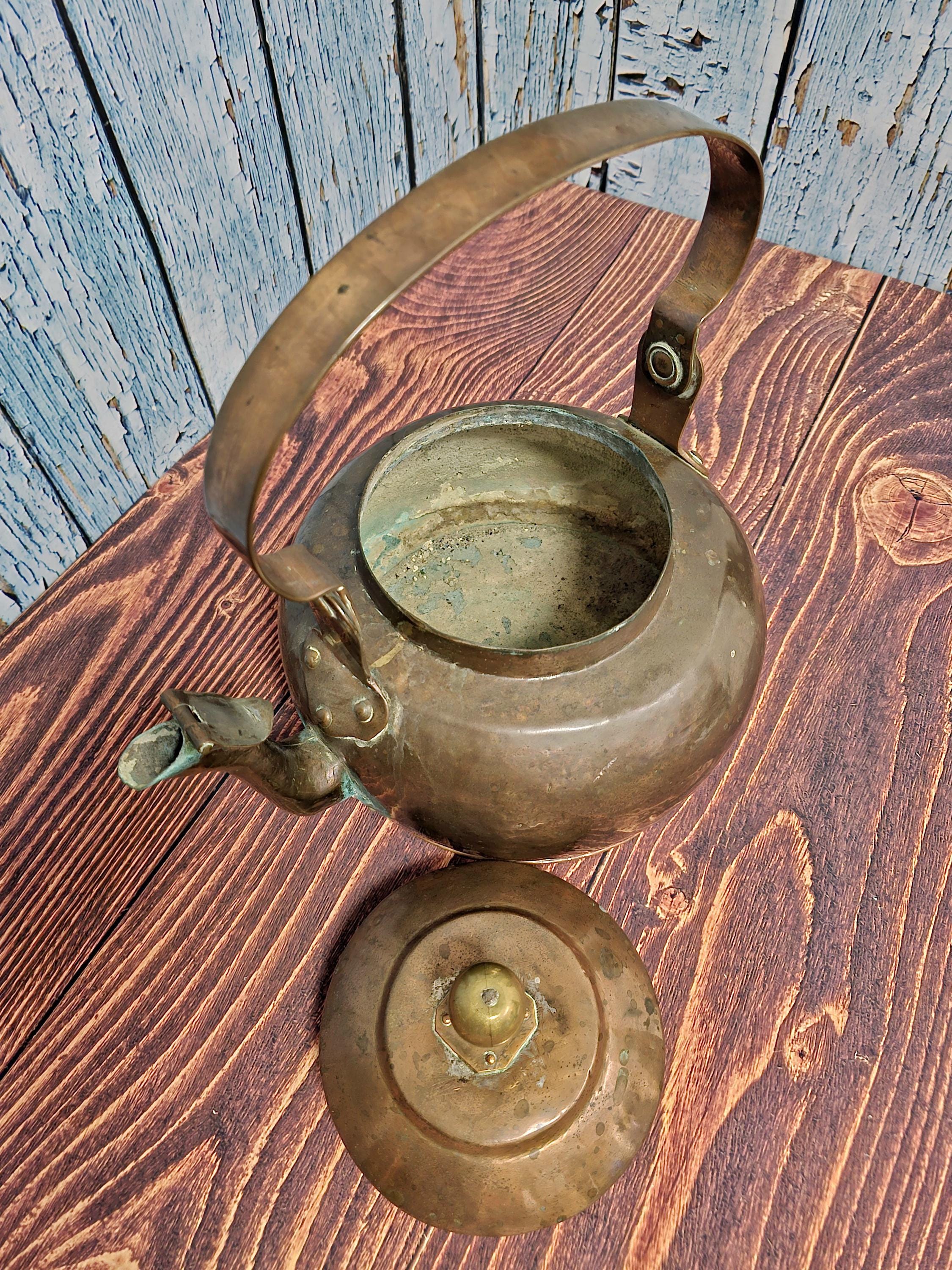 アンティーク　香合　1客　282 Antique Dutch Tea Stove With Copper Apple Kettle, 19th