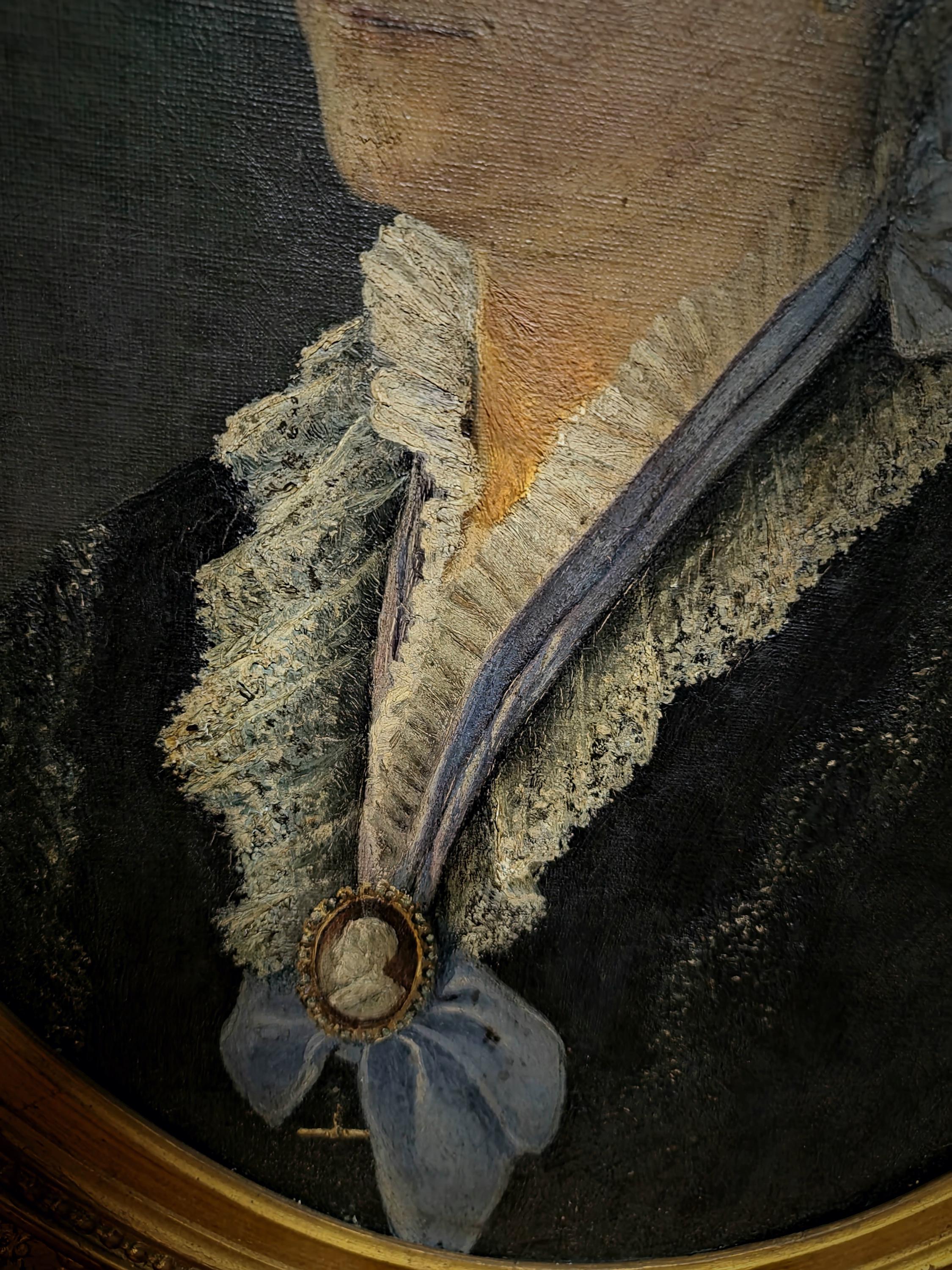 アンティークドイツ油絵、19世紀の大きな女性の肖像画、オリジナルの