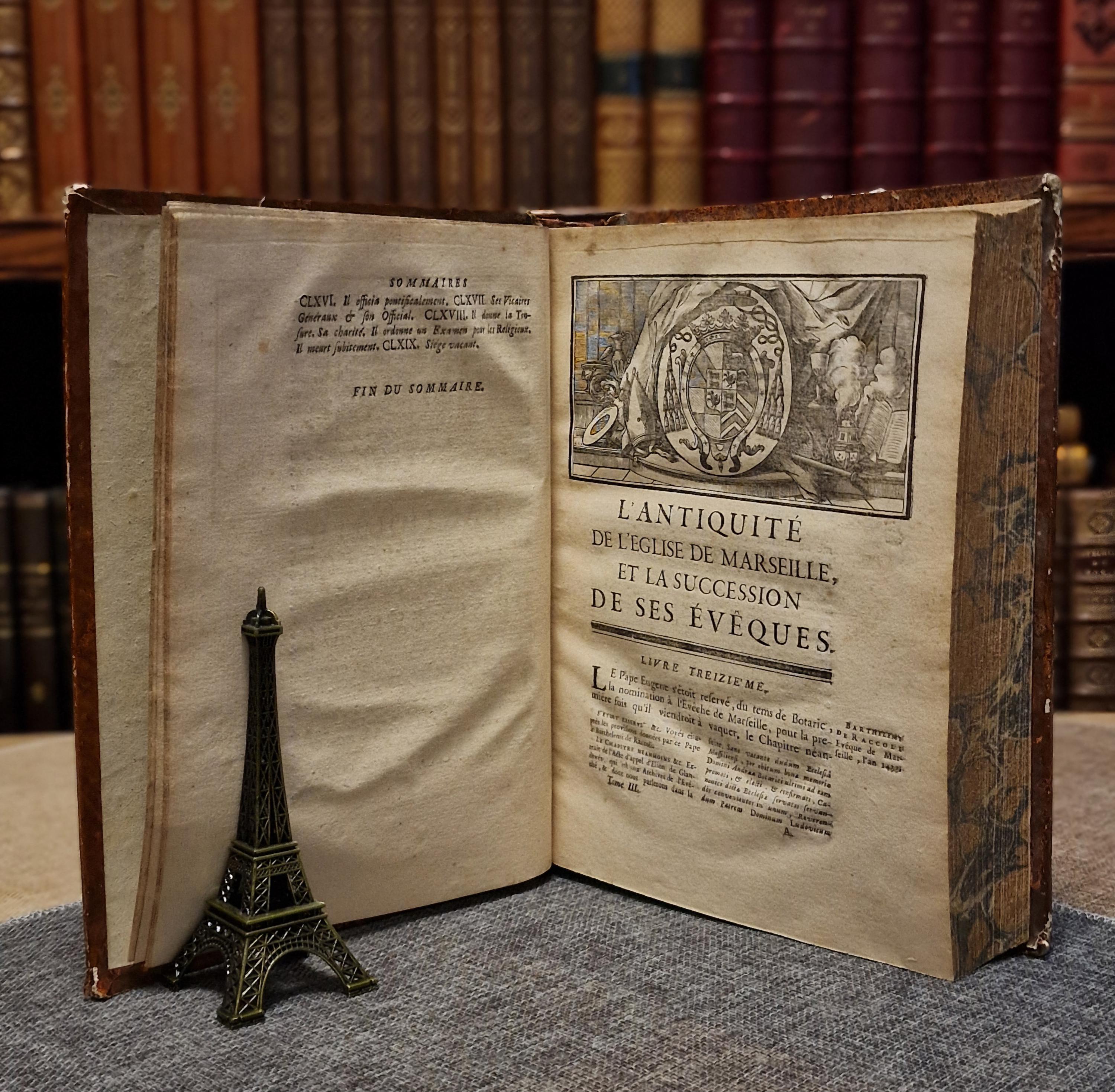 1751年製アンティークフランス革装丁本、18世紀の宗教史、教会史