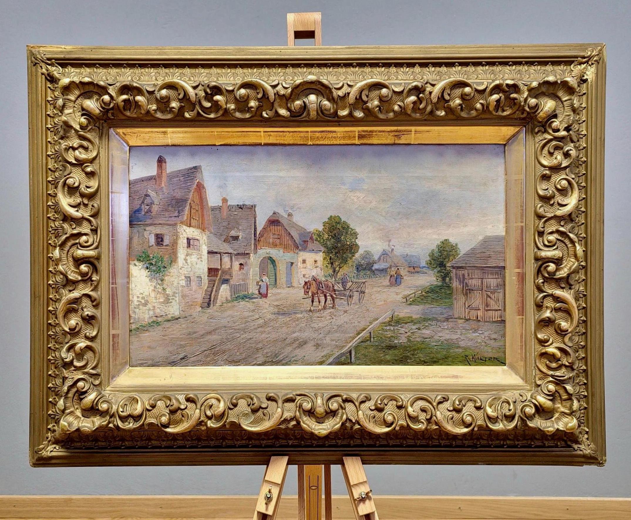 Antique Swiss Scene Painting Art, Handmade 19thC Painting Artwork, Framed Artwork, Original Oil Painting On Canvas Decor