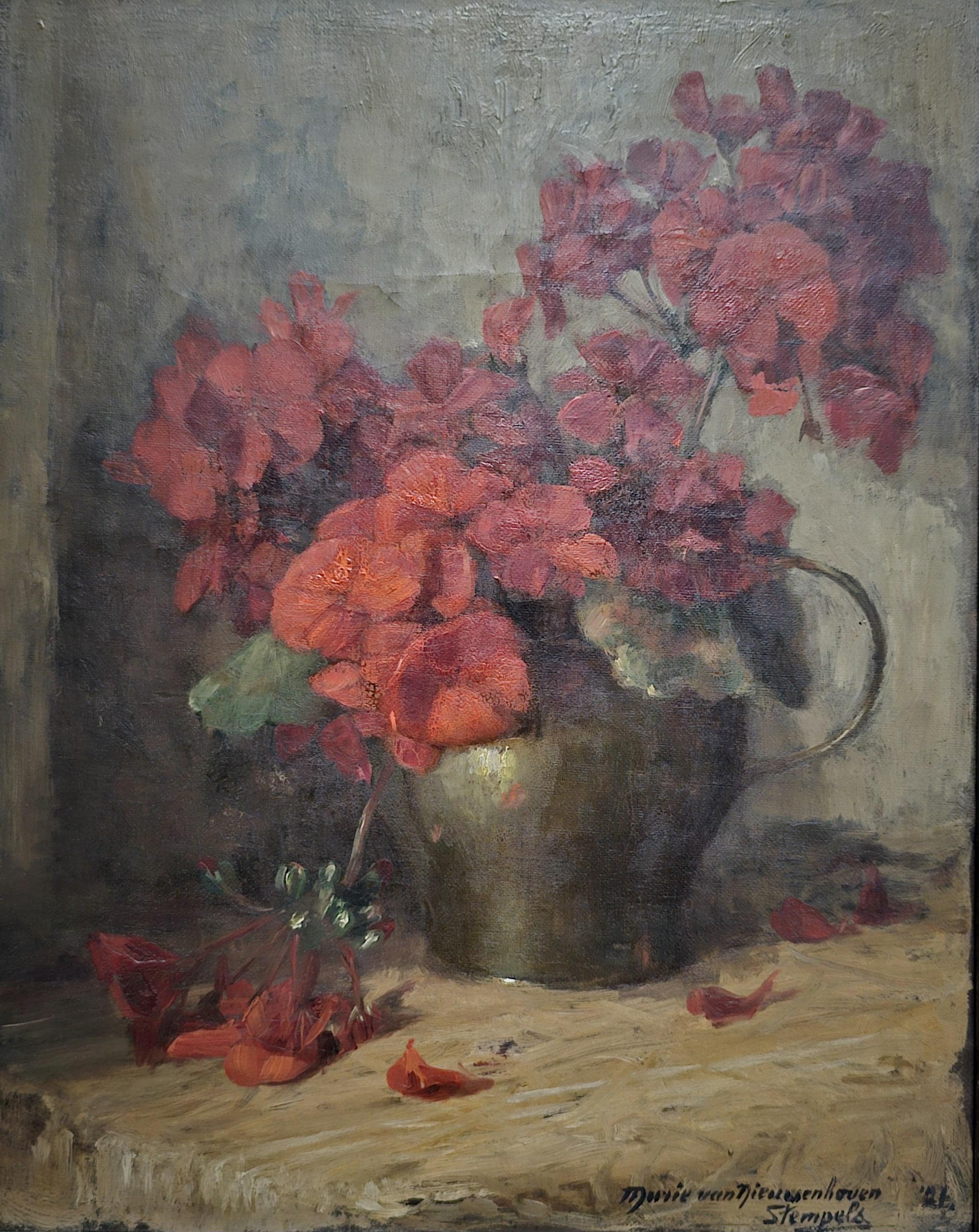 アンティークオランダ花絵画、キャンバスに描かれたオリジナルの油絵