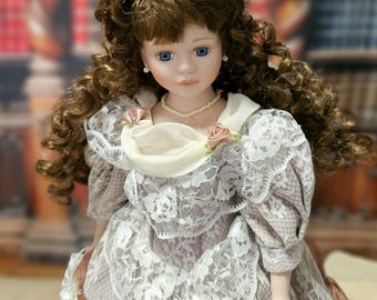 Vintage French Porcelain Doll Victorian Style Figurine Shabby Chic