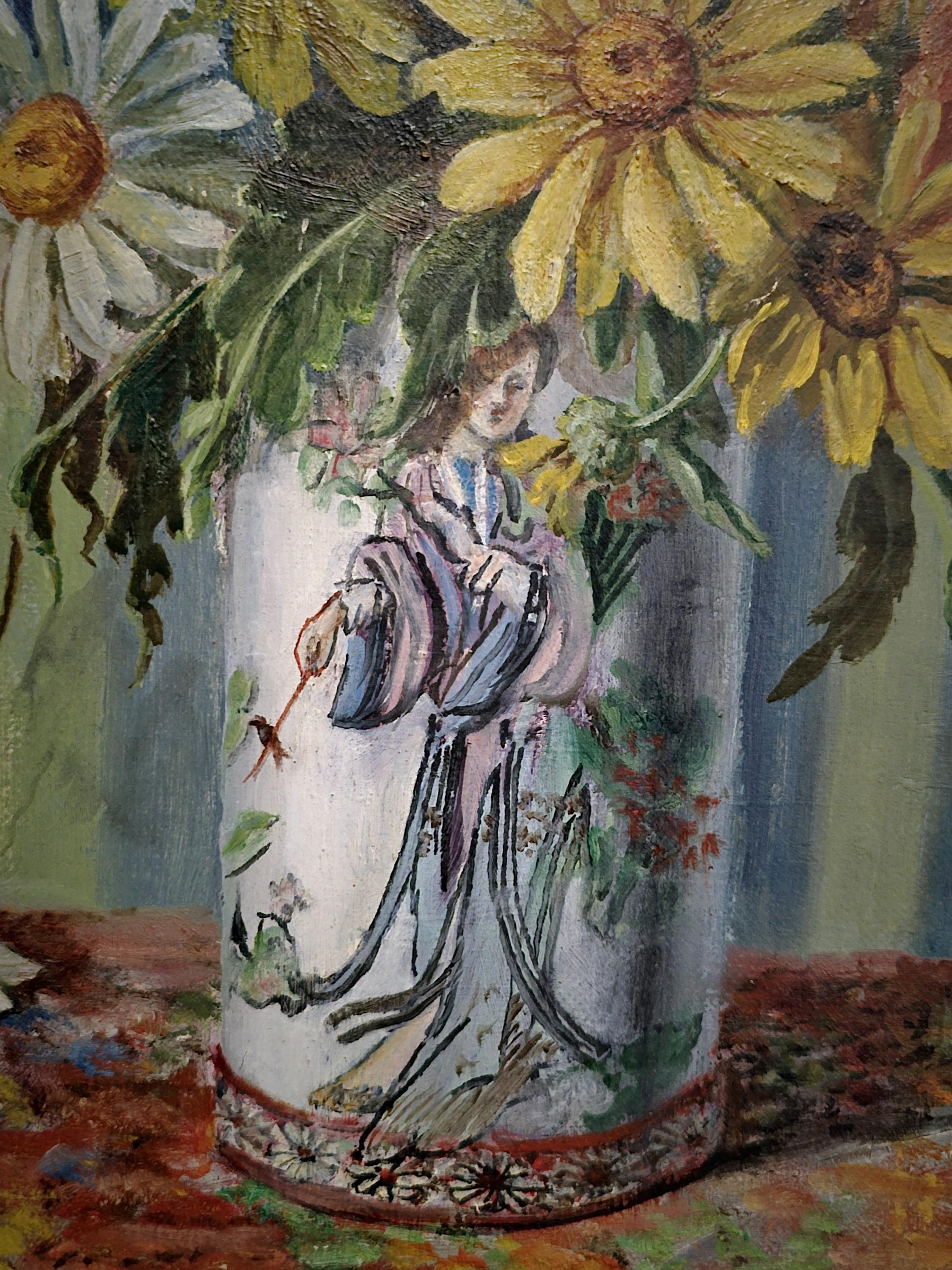 Antique French Floral Oil Painting, Colorful Still Life Bouquet