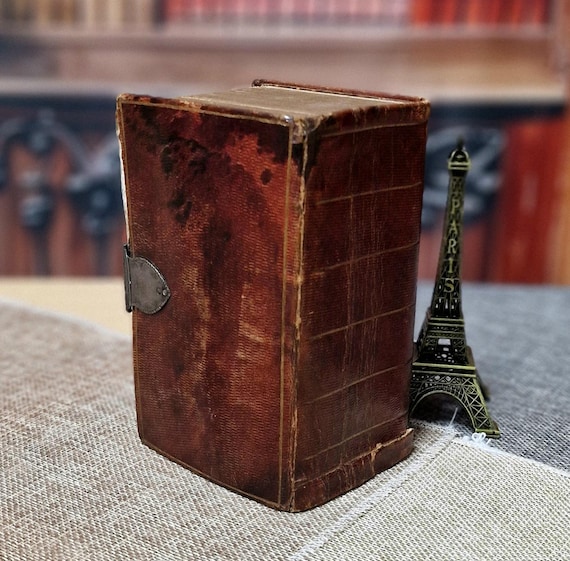 1824年製 希少なアンティークオランダ語聖書と詩篇集、革装、銀の鍵