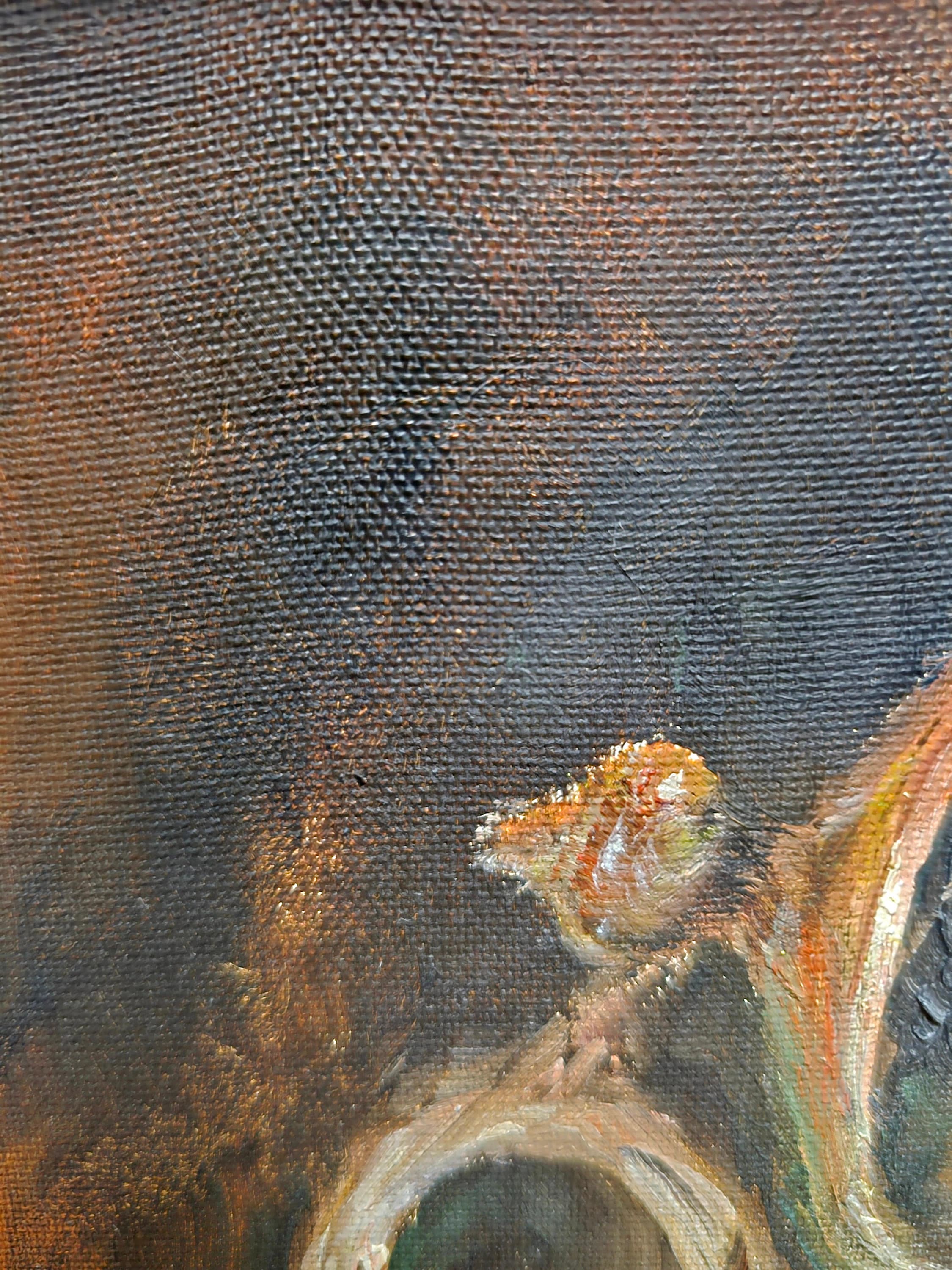 Vintage French Still Life Oil Painting, Rustic Jug and Flowers