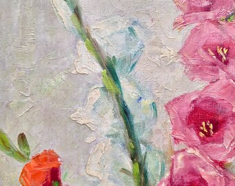 ヴィンテージ額装グラジオラス油絵、フランス印象派花卉画 - Etsy 日本