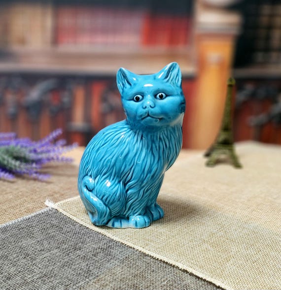 イタリア製　セラミック置物　猫 ヴィンテージターコイズセラミック猫の置物 – ミッドセンチュリー