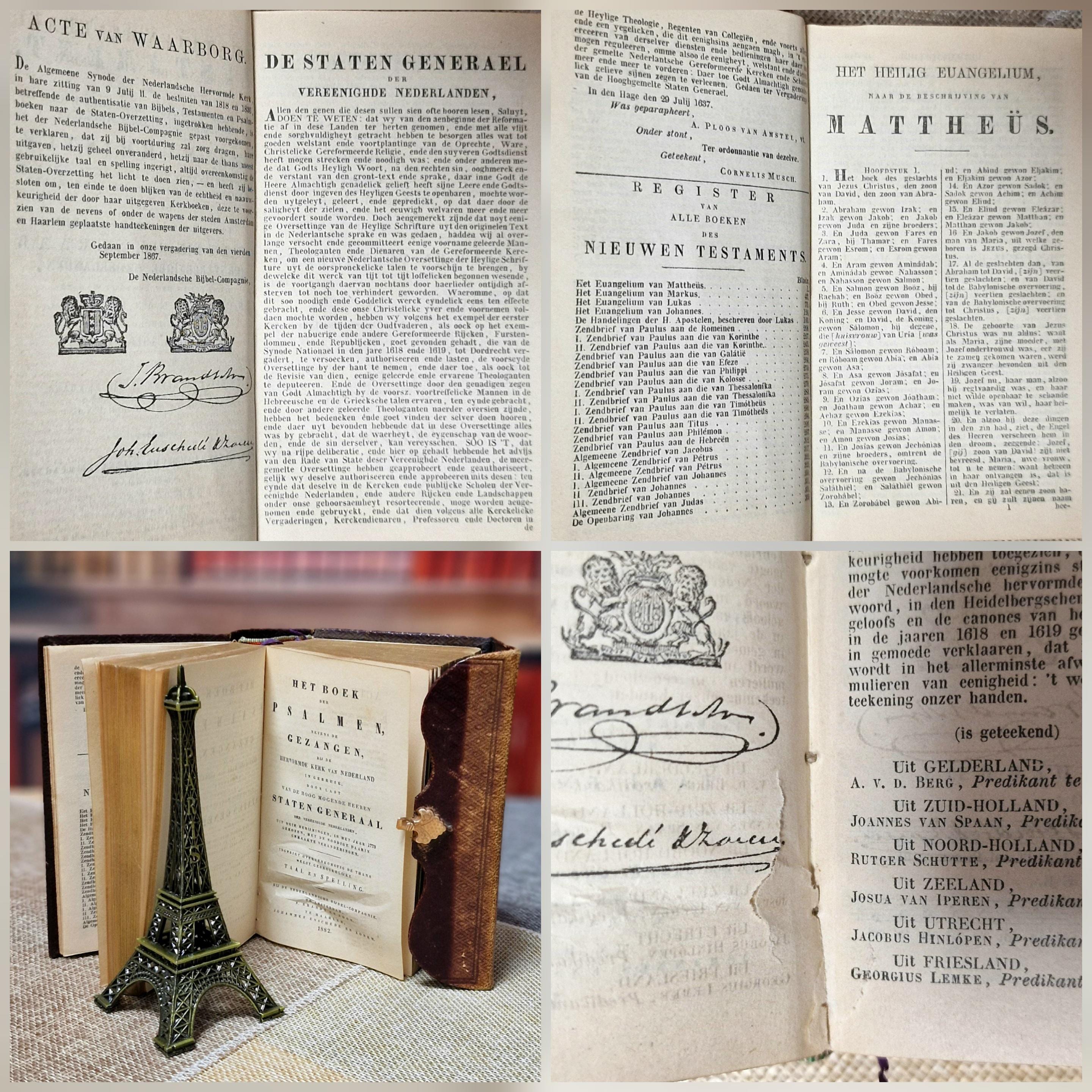 古書アンティーク 140年前の洋書 スペイン語 1884年 革表紙 讃美歌 聖書 1884年製 希少アンティーク オランダ語新約聖書 革装丁 金錠付き 刻印
