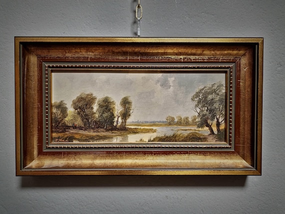 Vintage Landscape Oil Painting, Signed Gold Framed Original Artwork, European Nature Scene, Mid Century Wall Decor, Rustic Farmhouse Art