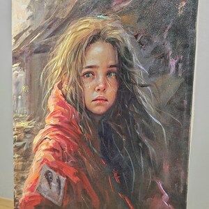 Exquisite Italian oil painting titled Eyes of the Forgotten, painted in 1990 by S Rodriguez This signed piece is ideal for classic decor lovers, featuring a detailed portrait that adds sophistication to any interior and makes a thoughtful gift