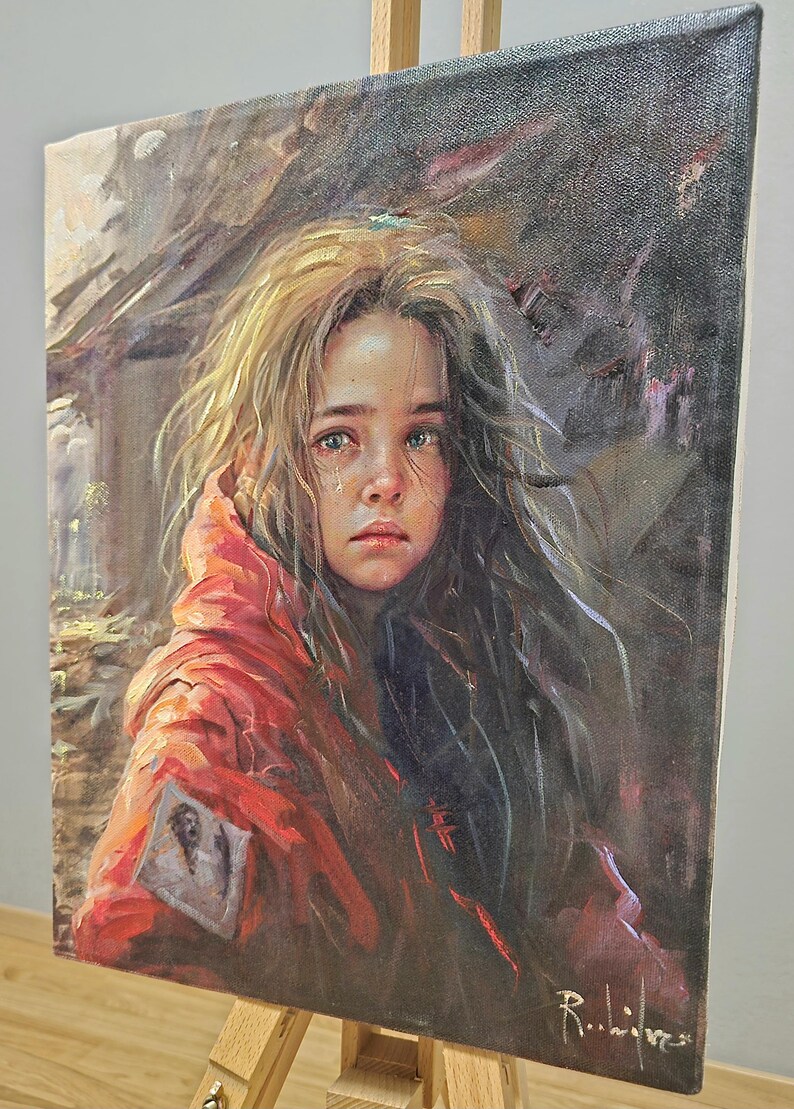 Exquisite Italian oil painting titled Eyes of the Forgotten, painted in 1990 by S Rodriguez This signed piece is ideal for classic decor lovers, featuring a detailed portrait that adds sophistication to any interior and makes a thoughtful gift