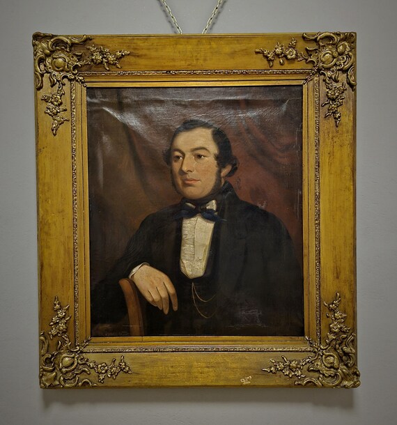 アンティーク 大型 英国 油絵 肖像画 19世紀 貴族 紳士 サイン入り