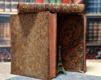 Antique French Books by Rousseau, 18th Century Set, Leather Bound
