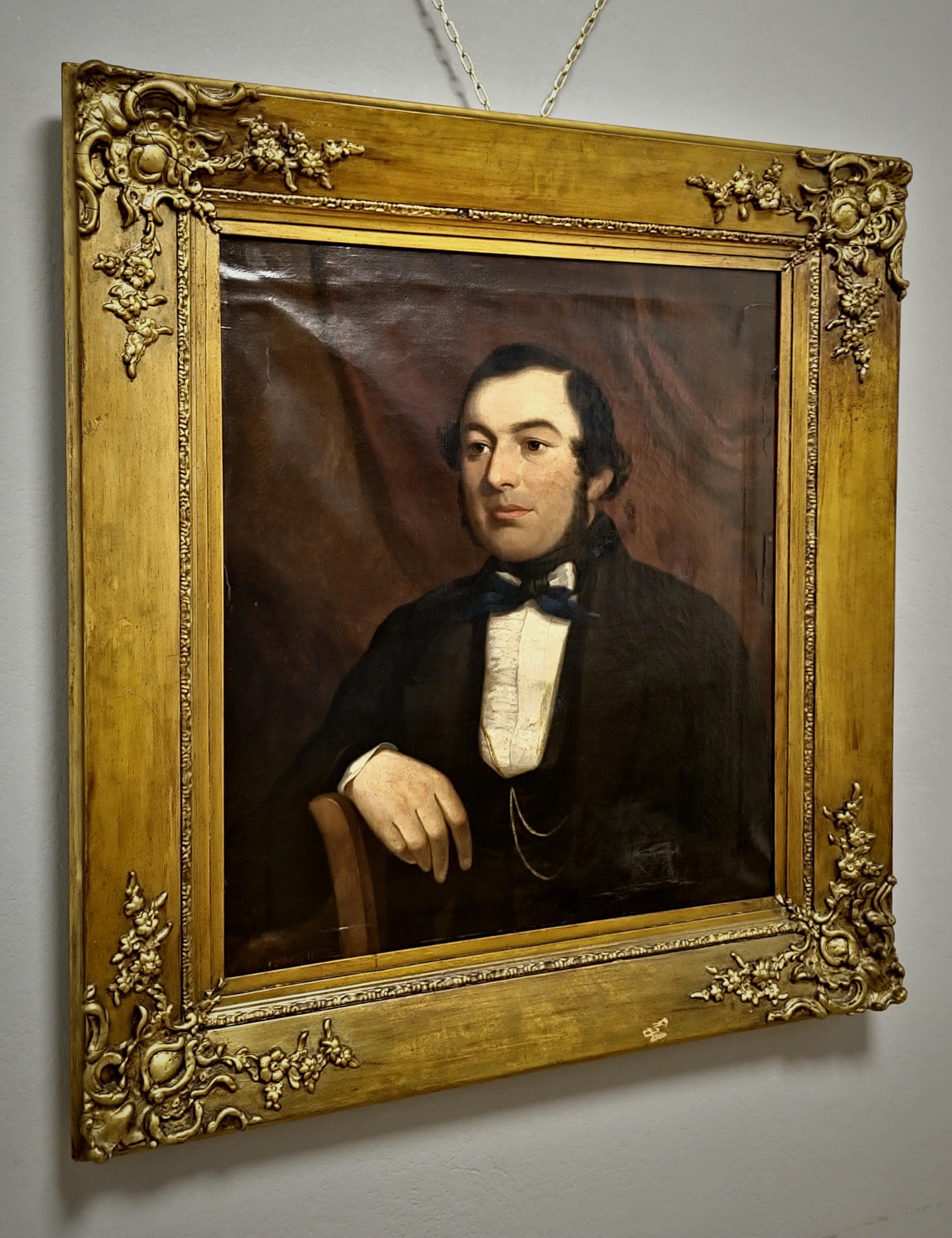 アンティーク 大型 英国 油絵 肖像画 19世紀 貴族 紳士 サイン入り