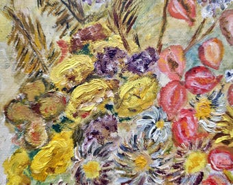ヴィンテージ印象派風の花の油絵、額装された静物画 - Etsy 日本