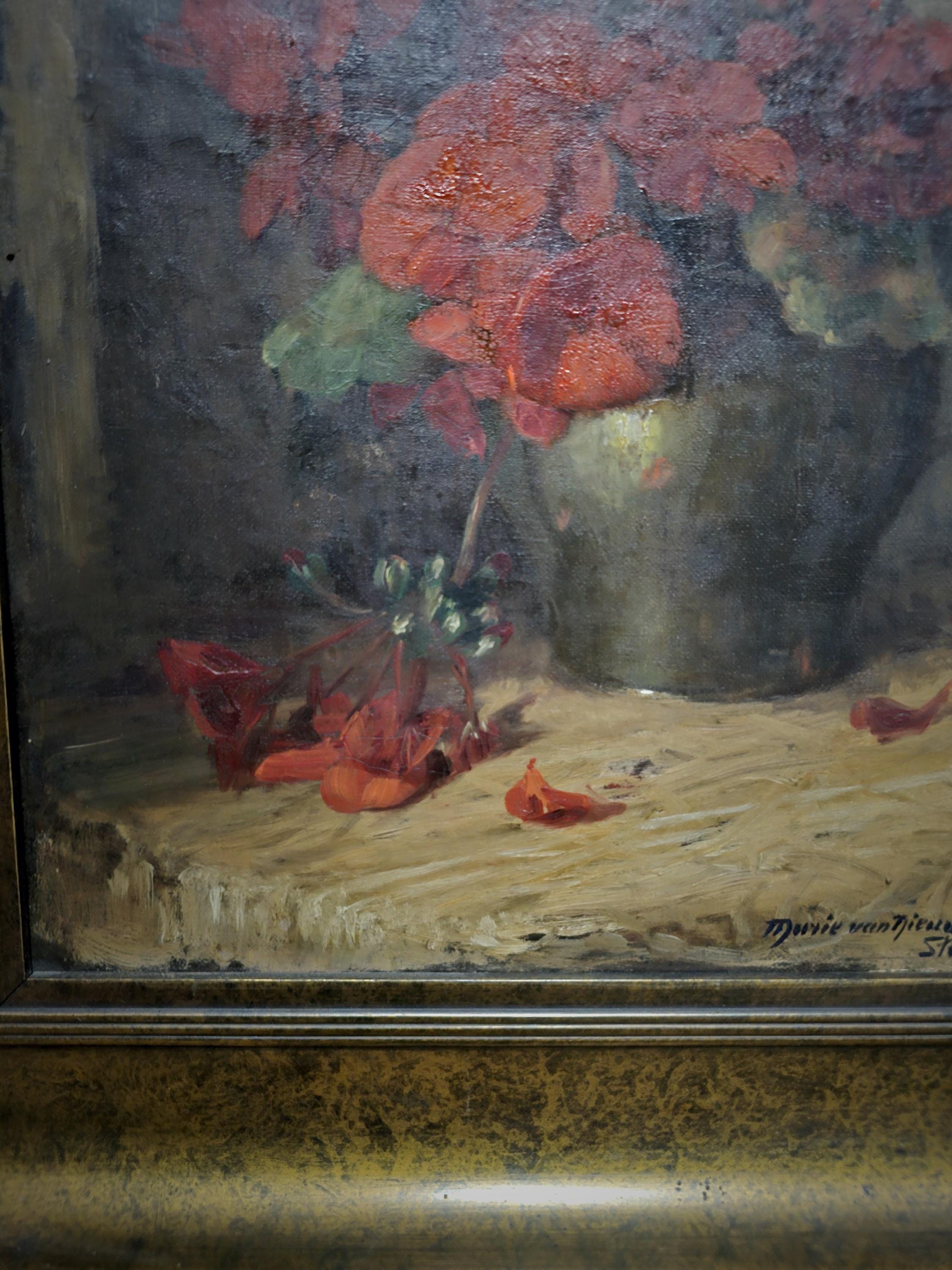 アンティークオランダ花絵画、キャンバスに描かれたオリジナルの