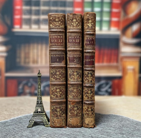 French 洋書 book フランスアンティーク イギリスアンティーク Antique French Books by Rousseau, 18th Century Set, Leather Bound