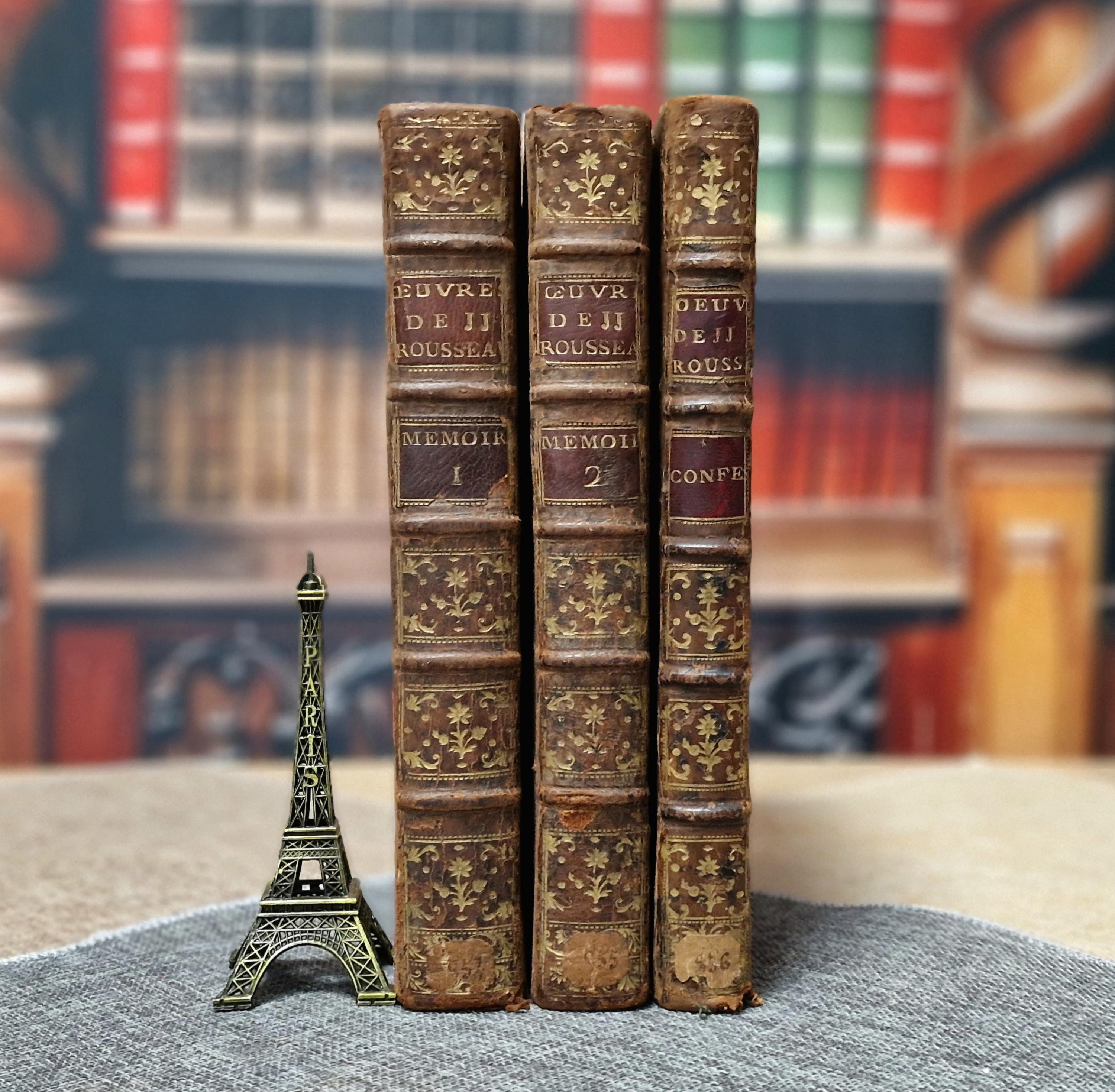 Antique French Books by Rousseau, 18th Century Set, Leather Bound