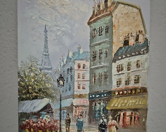 Antique French Impressionist Oil Painting, Signed Paris Street Scene Wall Art on Canvas, Vintage Artwork for Elegant Home Decor, Unique Gift