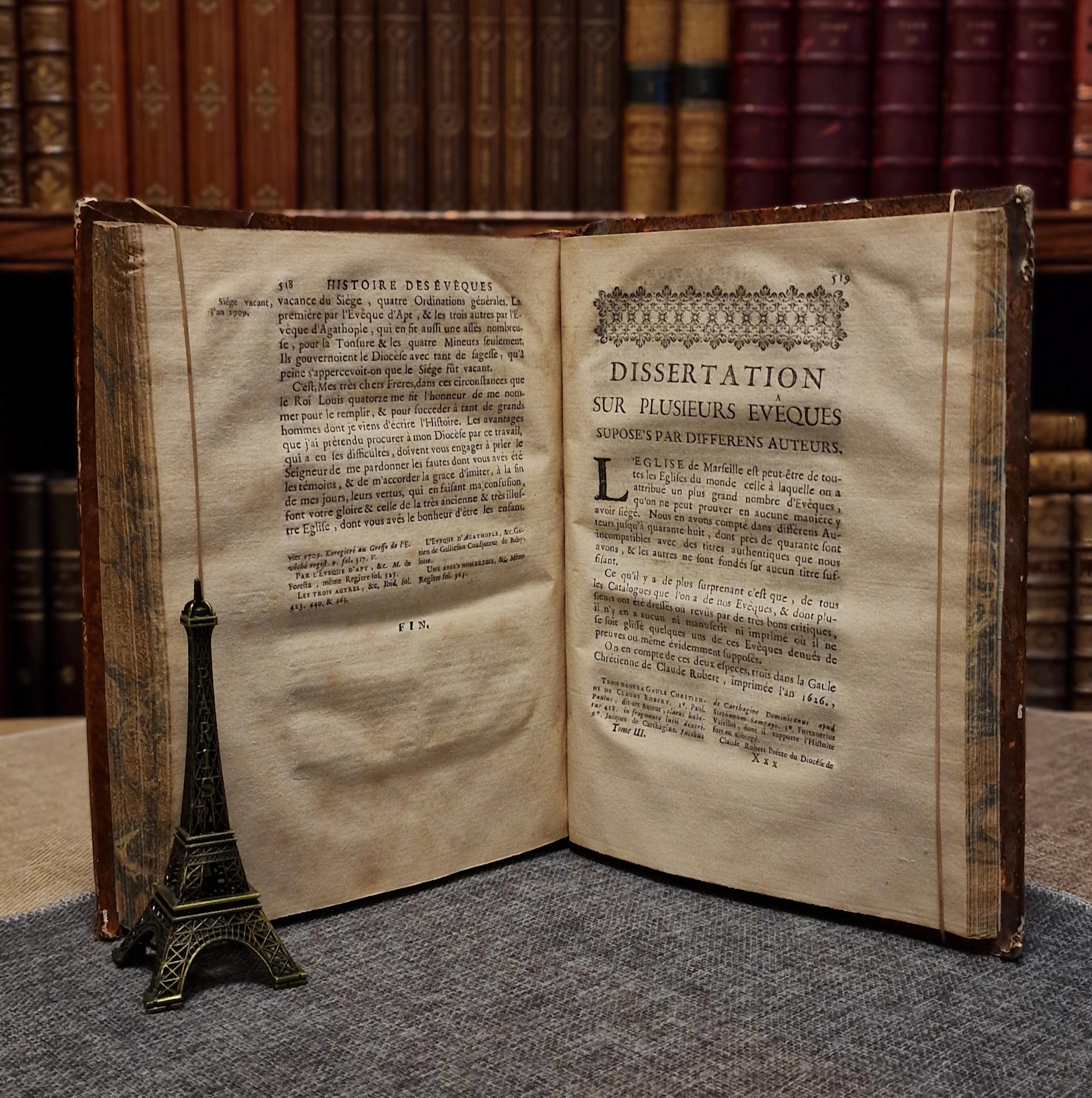 1751年製アンティークフランス革装丁本、18世紀の宗教史、教会史