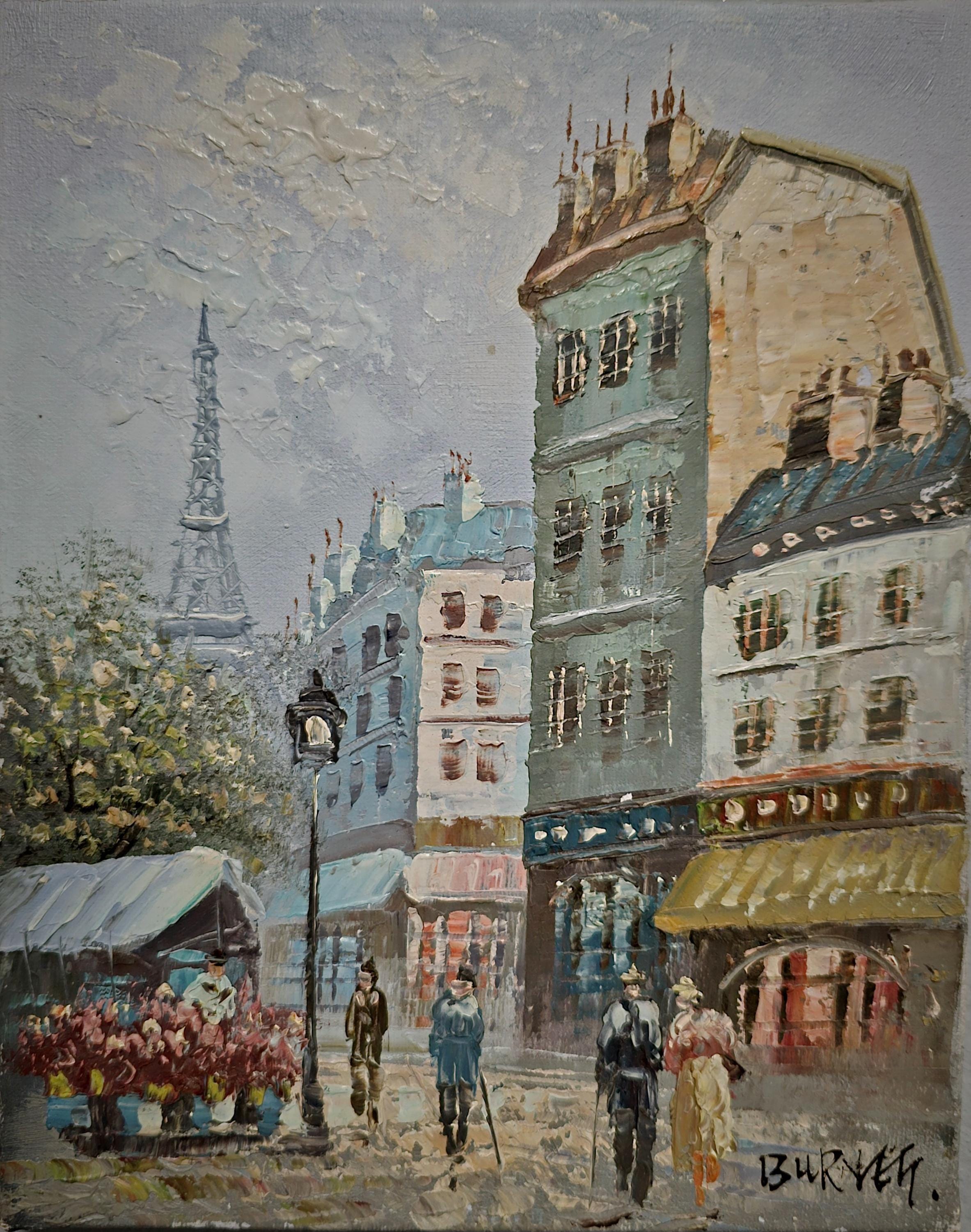 Antique French Impressionist Oil Painting, Signed Paris Street