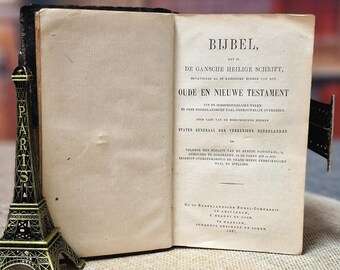 アンティーク聖書　1919年製？　イギリスで購入 1901年製 希少なアンティークオランダ語聖書、革装、銀錠、旧約聖書と