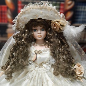 1980年代のヴィンテージフランス製磁器人形、ロマンチックなホーム