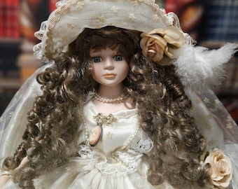 1980年代のヴィンテージフランス製磁器人形、ロマンチックなホーム