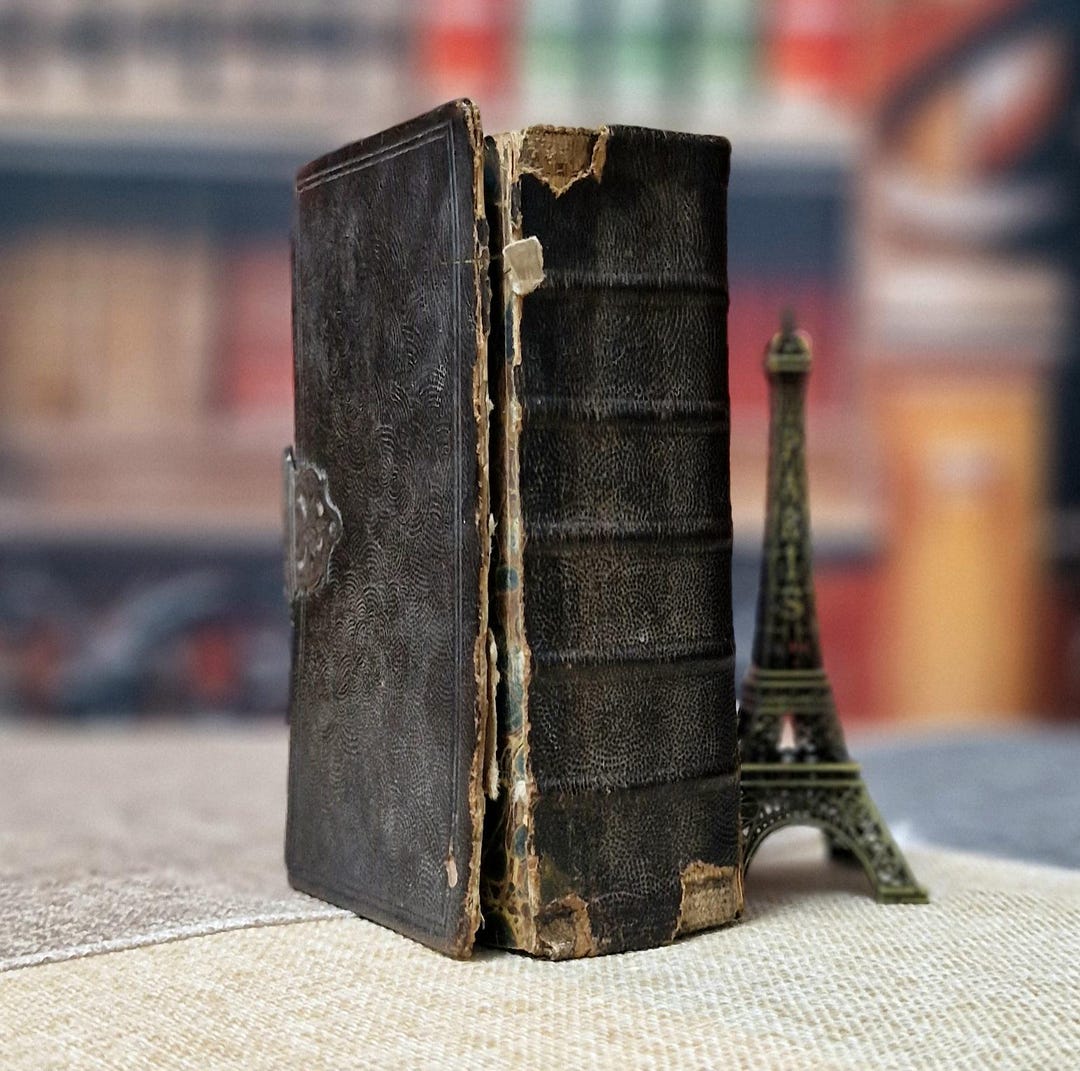1878年製アンティークオランダ語聖書、革装、銀の鍵付き、旧約聖書と