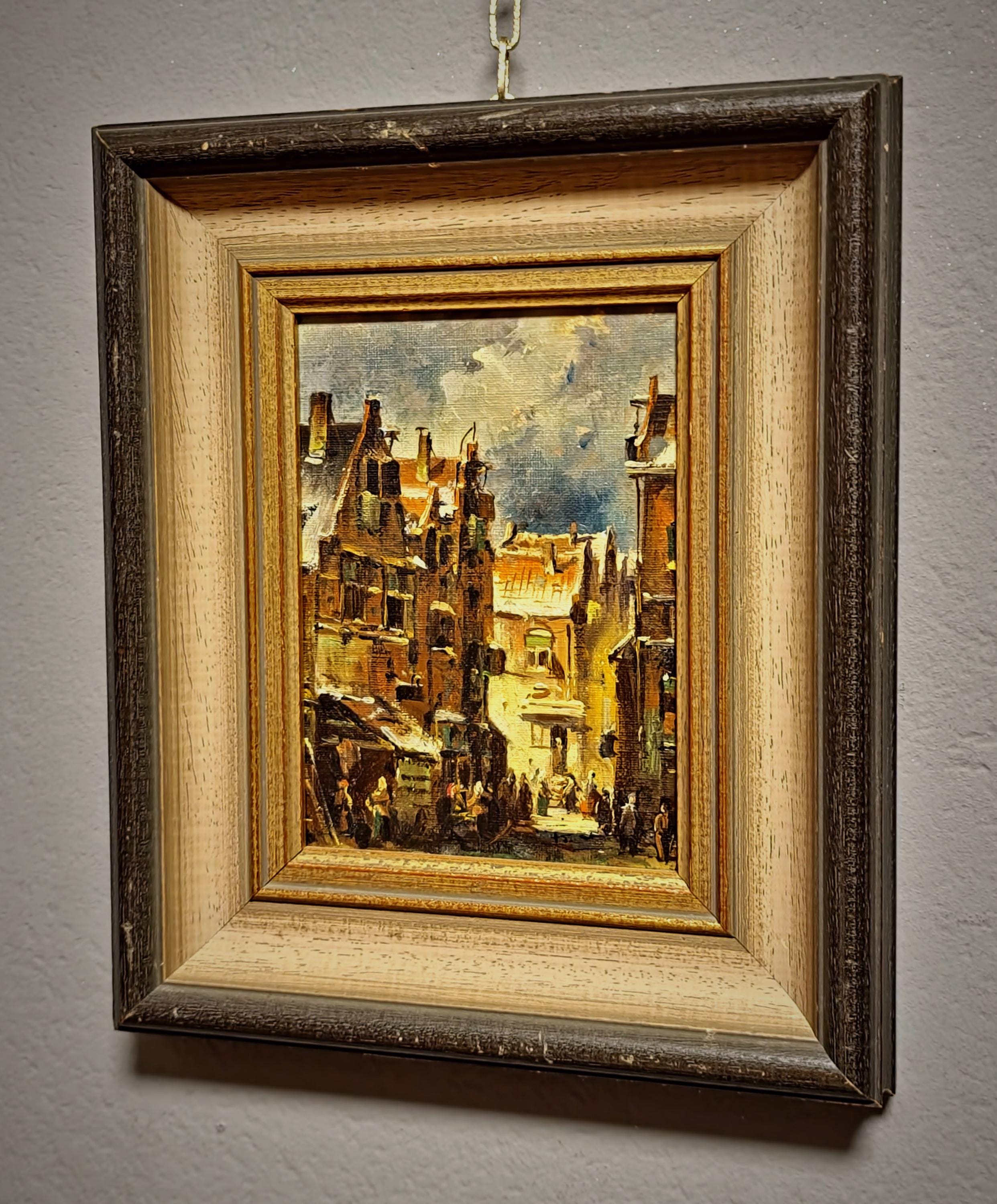 絵画 574 油絵/風景/街角/シドニー/オフィス街/F20号 Vintage Street Scene Oil Painting, Signed Mid-century Original
