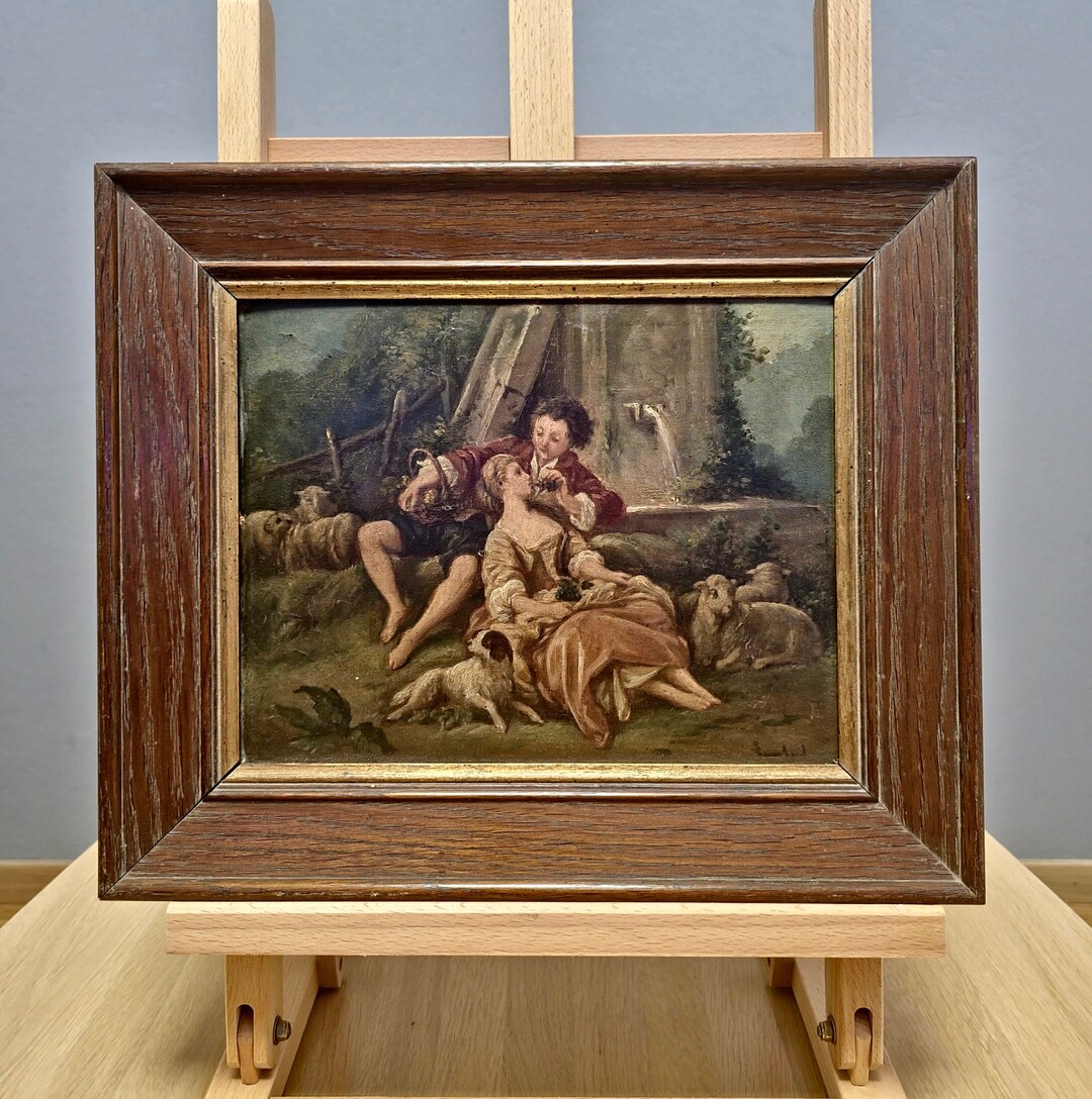 19th Century French Antique Painting Romantic Countryside Scene ...