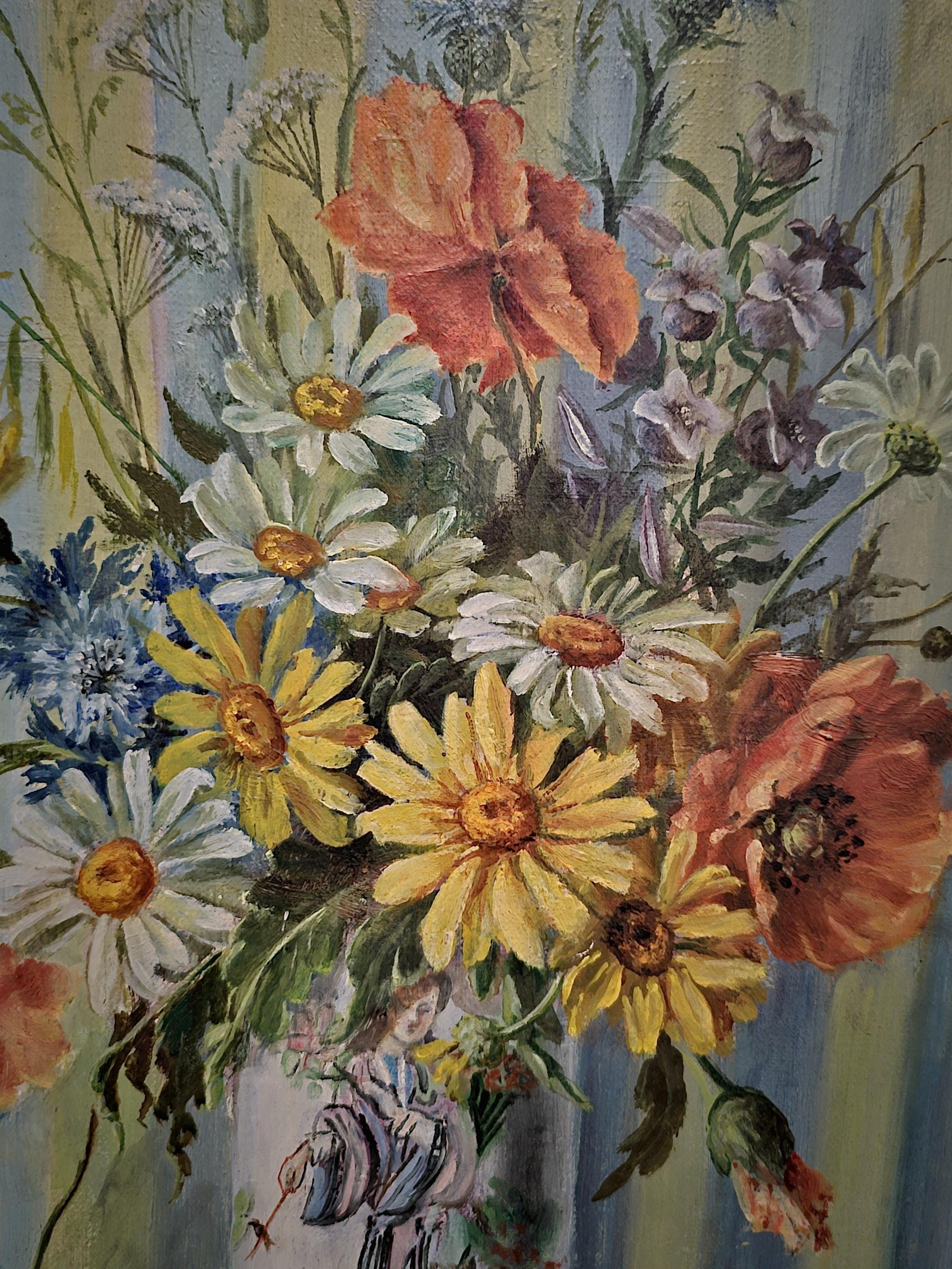 Antique French Floral Oil Painting, Colorful Still Life Bouquet
