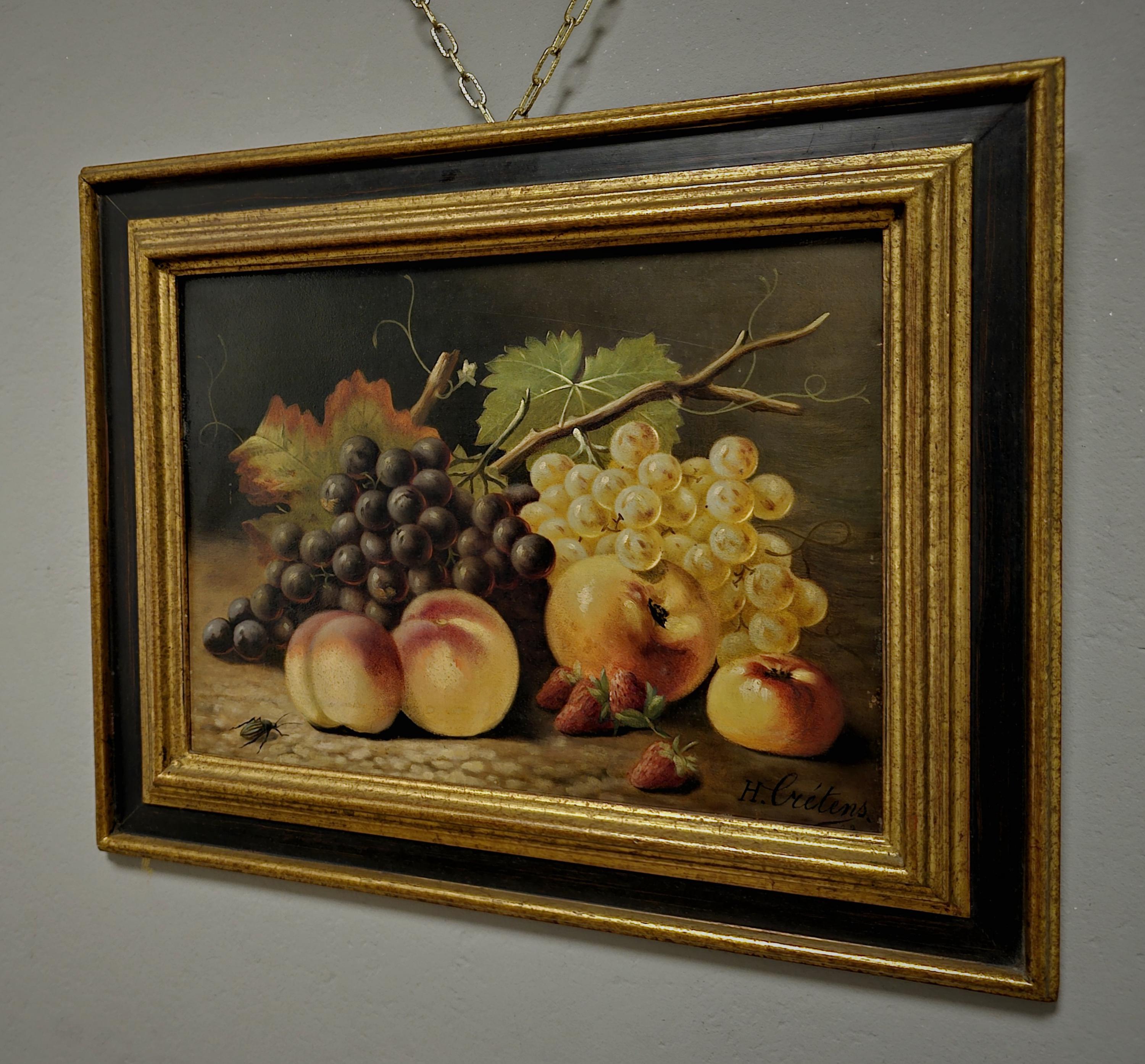 アンティーク 絵 水彩画 果物 antique フランス Antique French Still Life Oil Painting Signed Classic Fruit