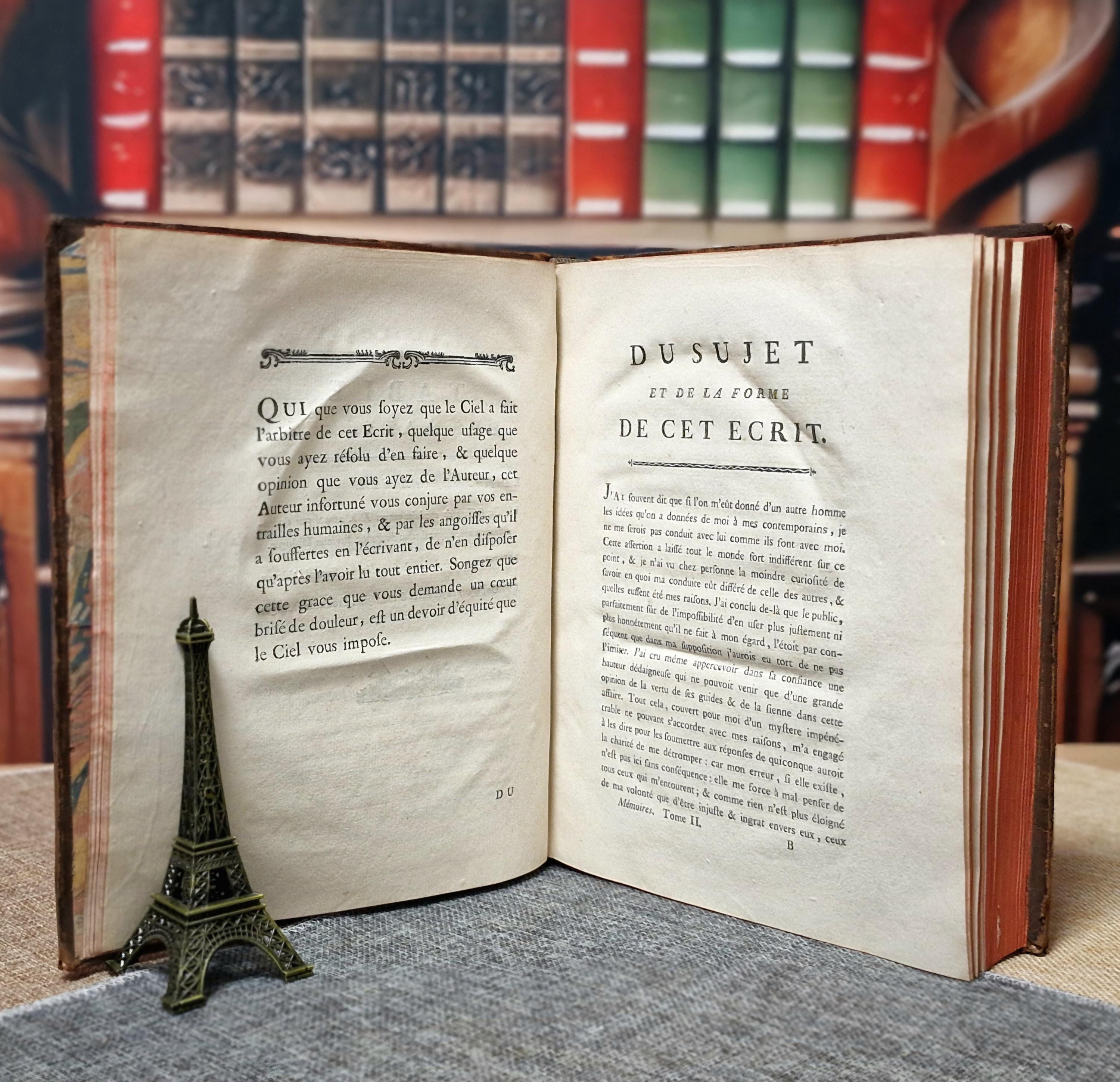 Antique French Books by Rousseau, 18th Century Set, Leather Bound